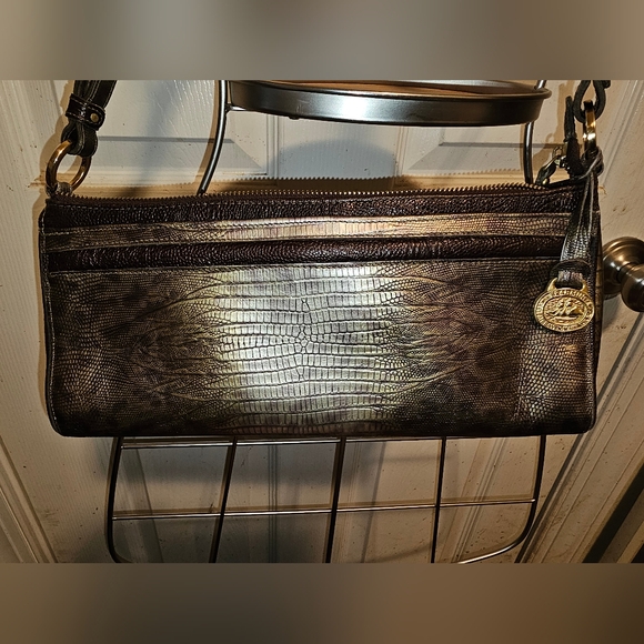 🔥*RARE* Brahmin Marcy Pewter Lizard print handbag/crossbody - Picture 1 of 12